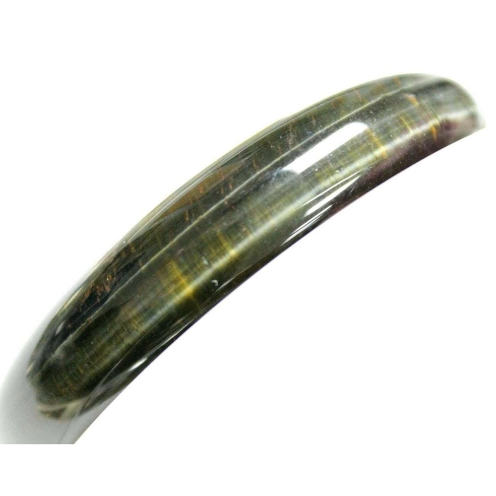 Handmade Burmese Tiger's Eye Bangle: Green Black Gemstone Bracelet
